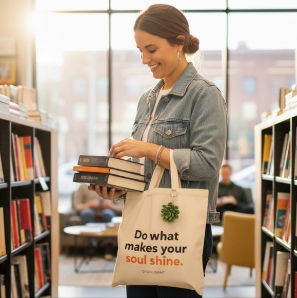 Shapermint White Shopping Canvas Tote Bag with Black and Orange Text (New) - Picture 7 of 9